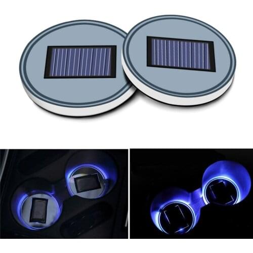 BBQ@FUKA 2pcs Car Truck Interior Solar Energy Cup Bottle Bottom Pad Holder Car Interior Part Accessories wtih Blue Light