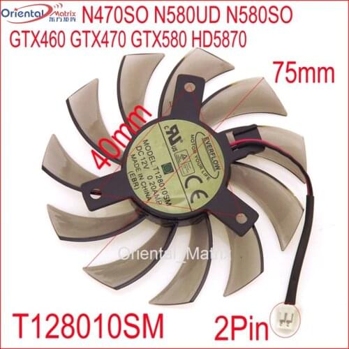 Free Shipping T128010SM 12V 0.2A 2Pin For Gigabyte N470SO N580UD N580SO GTX460 GTX580 HD5870 Graphics Card Cooling Fan