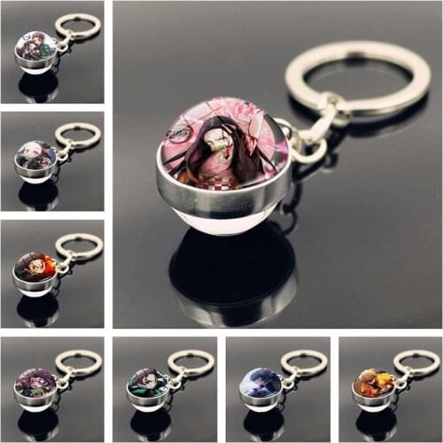 Demon Slayer Keychain Anime Cosplay Double Side Glass Ball Pendant Kimetsu No Yaiba Key Chain Key Ring Holder Gift for Friend