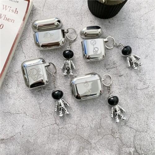 Electroplated Astronaut Earphone Case for Apple AirPods Pro Wireless Charging Box Cover Soft Protective Pendant Chain Case #EW