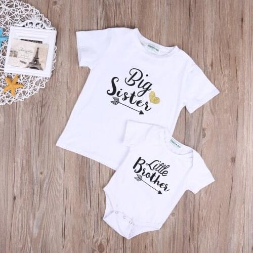 Pudcoco Children Clothing Little Brother Bodysuit and Big Sister T shirt Matchables Summer Outfits