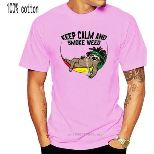 Keep Calm And Smoke Weed - Sloth With Bong T Shirt For Mens Cotton Comic Adult T Shirts Crew Neck Female Camisetas