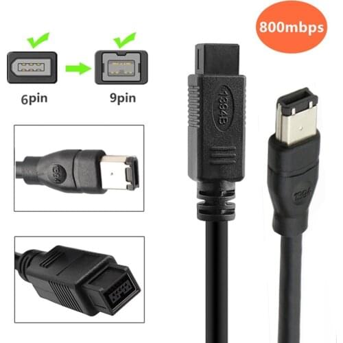6FT IEEE 1394 9 PIN to 6 PIN BETA FireWire 800 - FireWire 400 9-6 Cable IEEE 1394B 1.8m Black