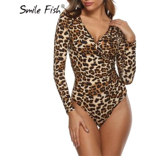 Snake Female Body Combinaison Femme Serpentine Overalls V Neck Women Jumpsuit Long Sleeve Leopard Skinny Bodysuits Rompers M0127