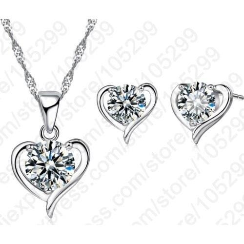 New Silver Cubic Zirconial Heart Shape Fine Jewelry Sets for Women Wedding Necklace Earrings Sets