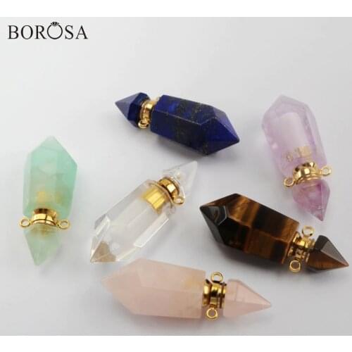 BOROSA New Natural Stones Necklace Pendant Hexagon Amethysts Perfume Bottle Pendant Connectors Diffuser Pendant Jewelrry G1942