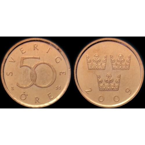 Sweden 50 Ore Coin, Three Crowns, Single, Real Original Coins Collectibles Authentic Unc