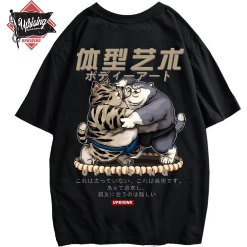 Mens fashion old man printing mens t-shirt short-sleeved T-shirt casual high street T-shirt street clothing fat cat sumo