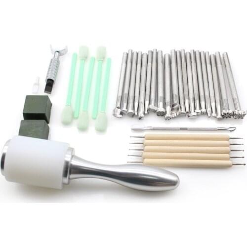 Stamp for Leather Work Craft Tools Set Metal Cutter Rotary Carving Knife Nylon Hammer Leathercraft Tooled Patterns Accessories