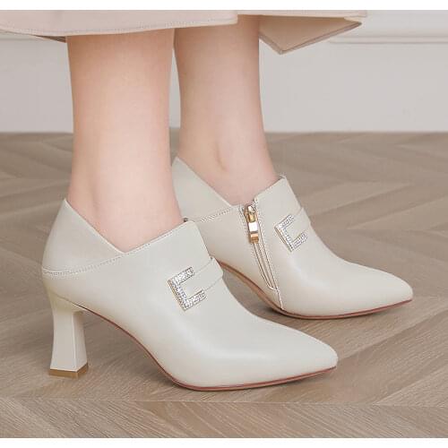 2021 spring new high heels pointed single shoes in the deep professional work shoes womens shoes thick with black