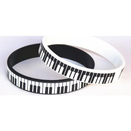 NEW 50PCS Black White Printed Piano Keycboard Silicone Wristband Rubber Bracelet &Bangles for Music Lover Fans Wholesale SH081