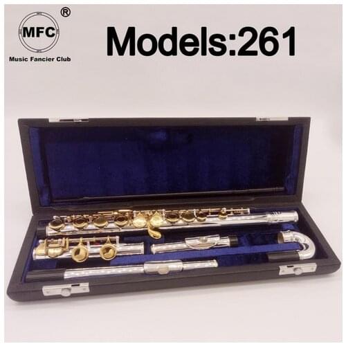 New MFC Professional Flute 261 Silver Plated Flute Gold Key Intermediate Student Curved Headjoint Flutes C Leg 16 Hole Close