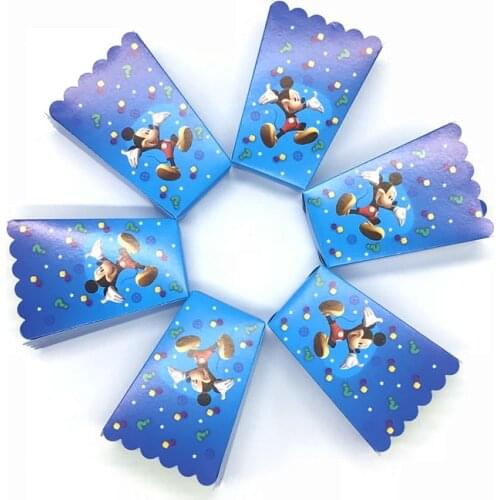 New Arrival 6pcs/lot Disney Mickey Mouse Paper Popcorn Box Boy Girl Birthday Party Snack Box Family Party Candy Gift Box Supply