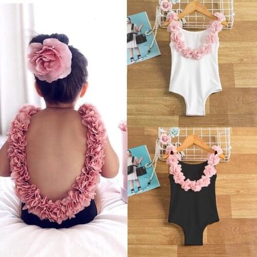 Toddler Baby Girls Swimsuits Bikini Suit Flower Ruffles Swimming Beachwear Children One Piece Backless Swimwear Infant Clothes