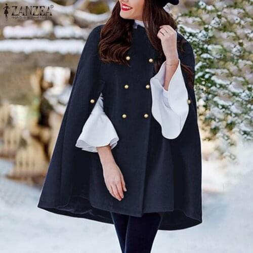 Autumn Capes ZANZEA Fashion Women Bat Sleeve Ponchos Coats Winter Cloak Jackets Casual Double Breasted Cloaks Outwear 7