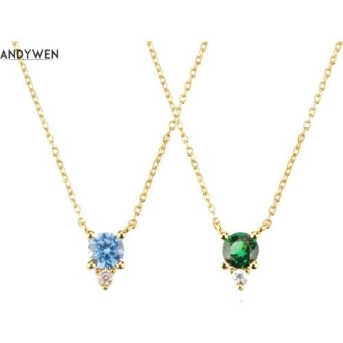 ANDYWEN 925 Sterling Silver Gold Zircon CZ Charm Pendant Long Chain Luxury Jewelry 2021 Women Wedding Crystal Wedding Party