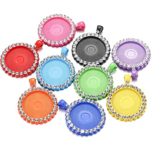 5pcs/Lot 25mm Diamond Alloy Pendant Cabochon Blank Setting Tray Base for Jewelry Making DIY Necklace Findings Pendants Supplies