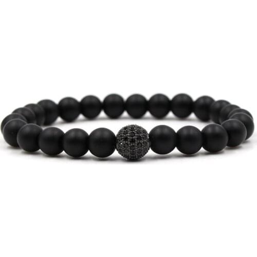 Popular 8mm Matte Black stone Beads Bracelet Pave CZ 4 color Ball Bracelet for Women&Men Jewelry Handmade personality Pulseras