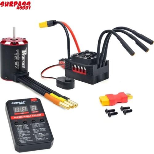 Rocket V2 3650 5600KV / 4700KV / 4350KV / 3250KV Brushless Motor & 45A 60A ESC w/ Programme card Combo for 1:10 RC Car RC Boat