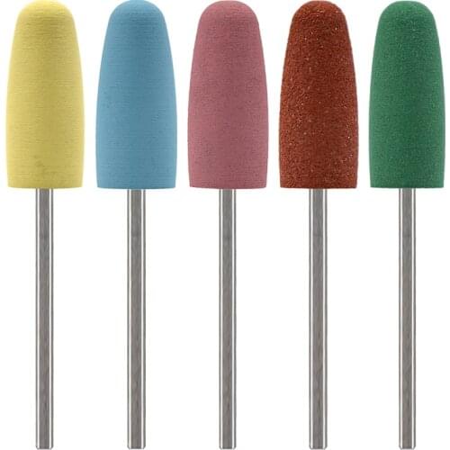 MAOHANG 5pcs/lot Rubber Silicone Nozzle Ceramic Milling Burr Nail Art Cutter Polishing Buffer Files Electric Machine Drill Bit