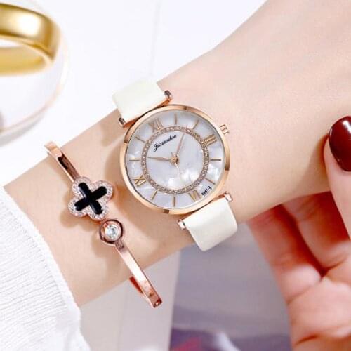 Luxury Womens Fashion Watches High Quality Elegant Diamond Ladies Wristwatches Casual Shell Surface White Leather Female Watch