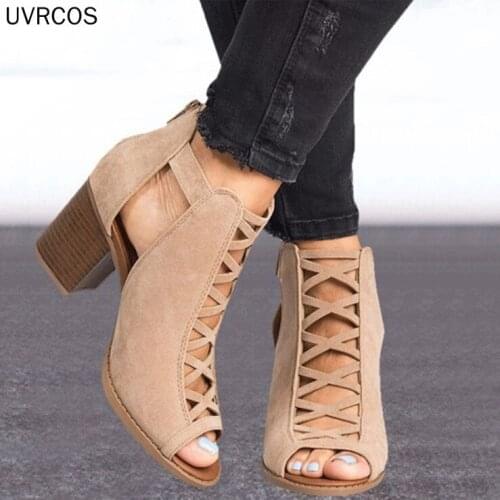Womens Sandals Summer New Style Hot Sale Womens Fish Mouth Open Toe High Heel Sandals Roman Ladies Suede Shoes2021