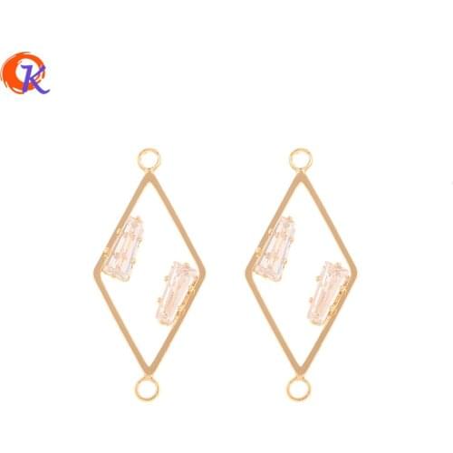Cordial Design 30Pcs 13*29MM Jewelry Accessories/CZ DIY Connectors/Rhombus Shape/Genuine Gold Plating/Hand Made/Earring Findings