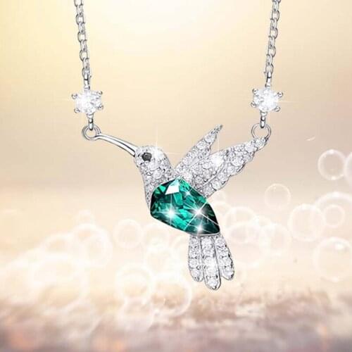 Blue Zircon Bird Necklace Women Silver Color Bird Pendant Necklaces Chain Metal Trendy Party Animal