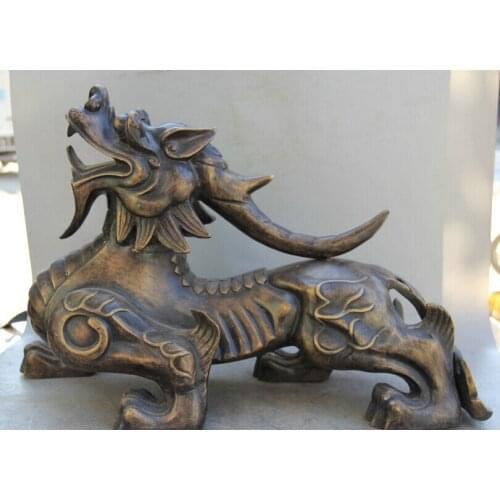 Song voge gem S1874 22" Chinese Bronze Feng Shui animal fly Unicorn Beast Pi Xiu sculpture Statue