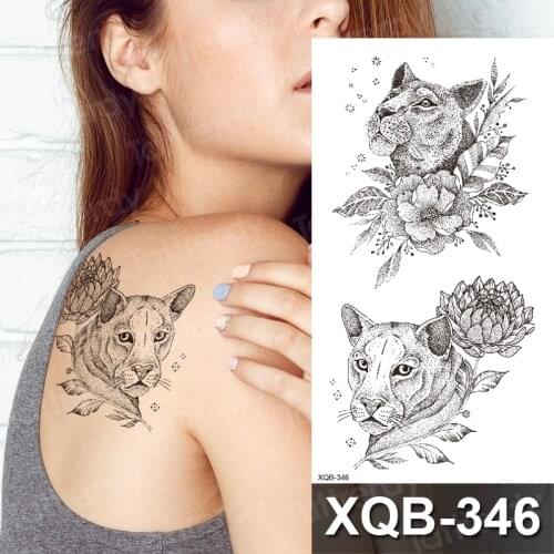 Tattoo sticker black flower cat tiger lion temporary tattoos for kids women sketch tattoo designs back arm sleeve chest tatoo