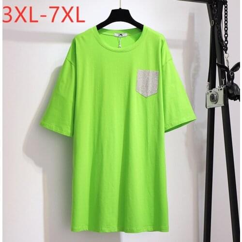 New 2021 summer plus size tops for women large loose casual short sleeve black green cotton long T-shirt 3XL 4XL 5XL 6XL 7XL