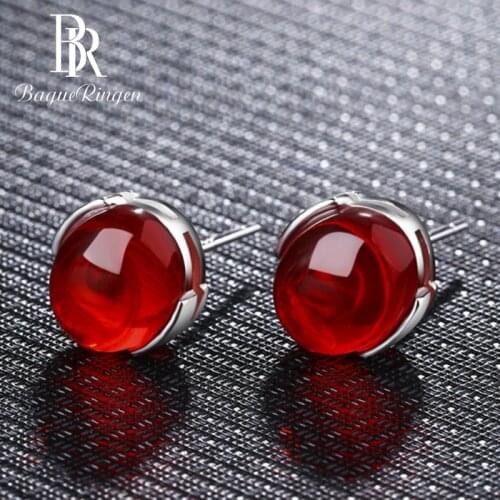 Bague Ringen Ethnic Stud Earings Fashion Jewelry for Women 925 Sterling Silver Red Green Gemstone Earrings Party Wedding Gift