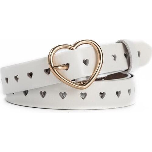 Women Hollow Heart Pin Buckle 100% Genuine Cowhide Belts Solid Casual Leather Heart Belts Strap Female Adjustable Waistband