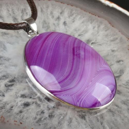 Charm 40X30MM Purple Botswana Stripe Onyx Stone Oval Bead Pendant 1PCS