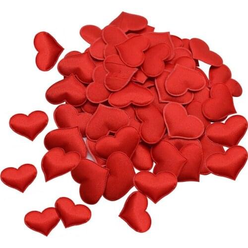 100Pcs 3cm Romantic Heart Sponge Satin Fabric Heart Petals Wedding Confetti Arts Craft Petals Wedding Valentines Day Decoration