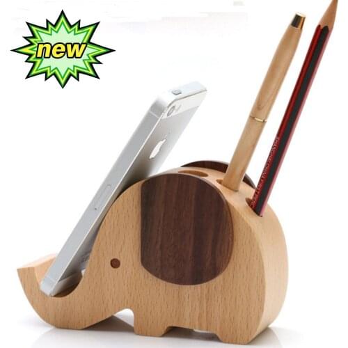 2019 Natural Wooden Gift Cute Elephant cell Phone Stand Android Holder Beech carvings For iPhone iPad Samsung Tablet Plate PC