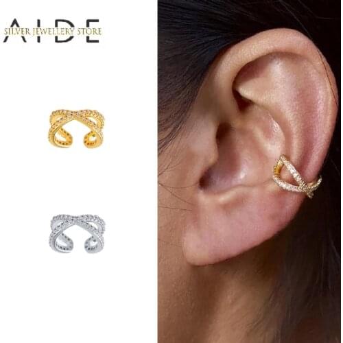 AIDE Minimalism Cross Ear Cuff Geometric INS Zircon Pave Non Pierced Clip on Earrings for Women Silver 925 Jewelry pendientes