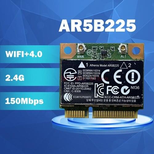 Atheros AR9485 AR5B225 Half Mini PCIe Wireless 300M+BT4.0 Card 654825-001 655795-001 for HP CQ43 CQ58 DV4 DV6 DV7 G4 G6 G7