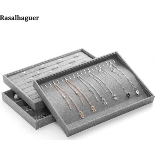 Wholesale Gray Fabric and Wrapped Velvet Jewelry Tray Rings Box Earrings Case Necklaces Storage Pendats Holder Bracelets Stand