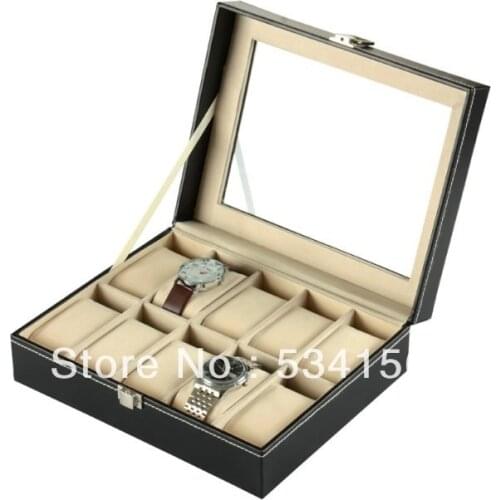 Free shipping luxury leather watches boxes, leather watch jewelry earring box can for 10pc watches display 8*25*20cm