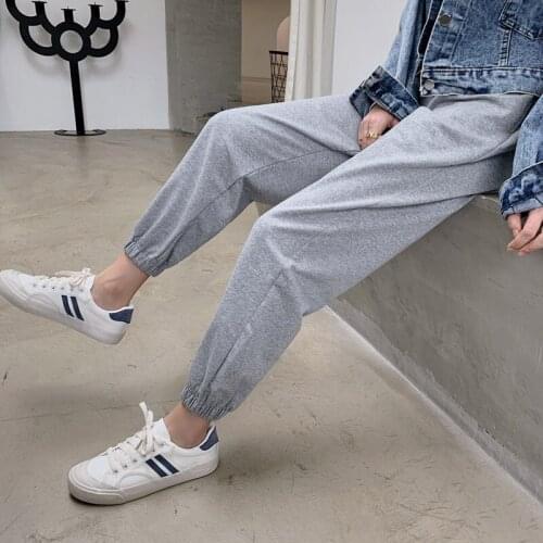 Womens Pants Sports Pants Sweatpants Grey Pure Cotton Loose Korean Casual Lantern Corset Haunch Trousers 2020 NEW Joggers Women