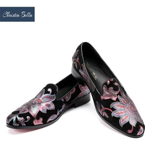 Christia Bella Mens Fashion Italian Luxury Floral Men Loafers Casual Genuine Leather Men Flats Designer Shoes Plus Size 38-47