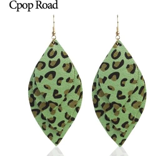 Cpop Three Layers Trendy PU Leather Earrings for Women New Statement Dangle Leaf Earrings Fashion Jewelry Accessories Gifts 2019