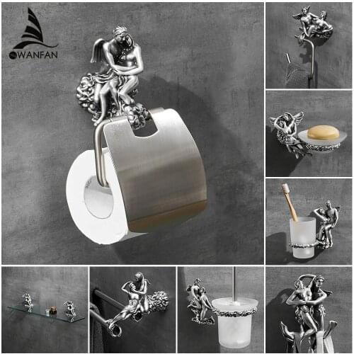 Paper Holders Bathroom Accessory Chrome Romantic Bath Hardware Set Bathroom Fitting Towel Ring Toilet Brush Holder MB-0810T