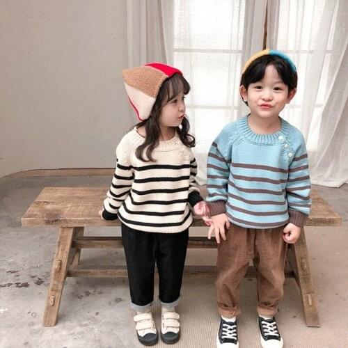 Childrens thick sweater 2019 new winter Korean baby round neck sweater striped boys and girls sweater women baby winter