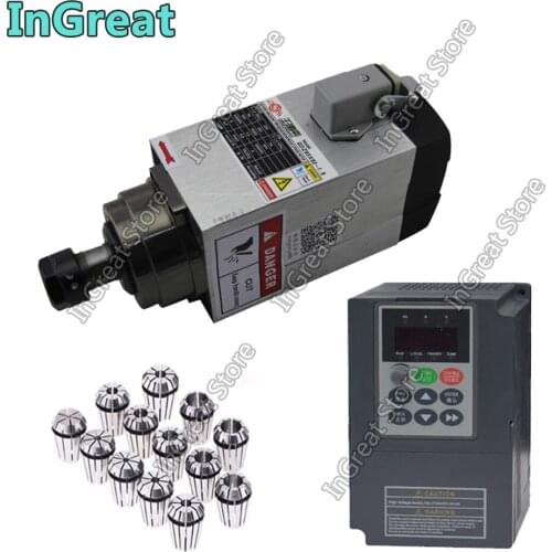 1.5KW 2HP ER20 1mm-13mm 220V 18000RPM AC Spindle Motor Air Cooled Ceramic Bearing with 1PH To 3PH VFD Inverter ER20 Collets