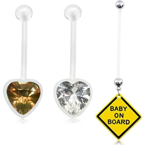 Flexible Bioflex Extra Long Pregnancy Belly Button Ring 14 Gauge Crystal Navel Piercing Stud Jewelry