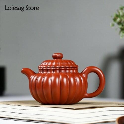 Loiesag 310ml Yixing New Purple Clay Pot Raw Ore Dahongpao Spherical Effluent Tendons Pattern Large Capacity Pot Kung Fu Tea Set