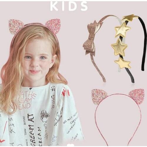 Good Quality 3pcs Girls Cute Cartoon Cat Ear Hair Head Hoop Sequin Hairbands Stars Glitter Bows Children Kids Hair Accessories