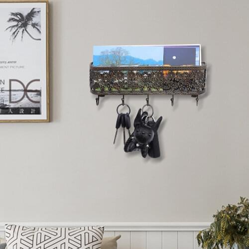 Art Wall Mounted Hanging Mail Holder Storage Keys Hanger Organizer Stand Key Hooks Shlef Backet for Household Daisies/Tulips